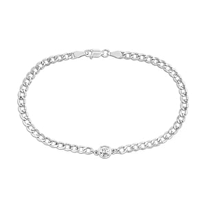 Diamond Bezel Curb Chain Bracelet in 14 carat white gold with one Lab Grown Diamond from MiaDonna