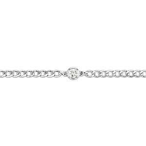 Close up view of Diamond Bezel Curb Chain Bracelet in 14 carat white gold with one Lab Grown Diamond from MiaDonna