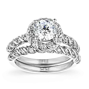  engagement ring diamond accented halo and band 1.0ct round cut lab-grown diamond in recycled 14k white gold with matching band