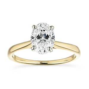 Stackable solitaire engagement ring with 2.5ct oval cut lab grown diamond in 14k yellow gold