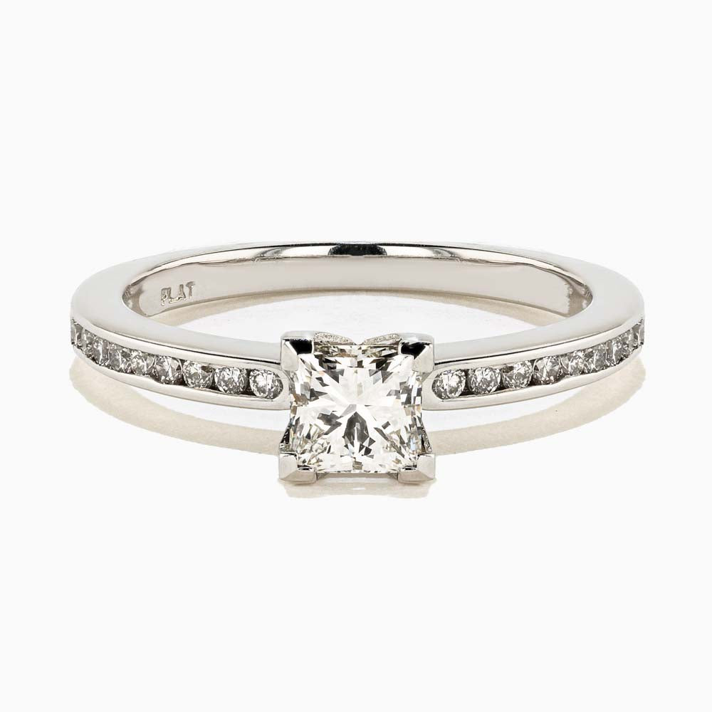 Drew Engagement Ring shown with a 0.57ct princess cut lab-grown diamond center stone in platinum 