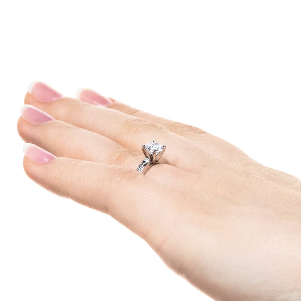 Drew Engagement Ring shown with a 0.57ct princess cut lab-grown diamond center stone in platinum 
