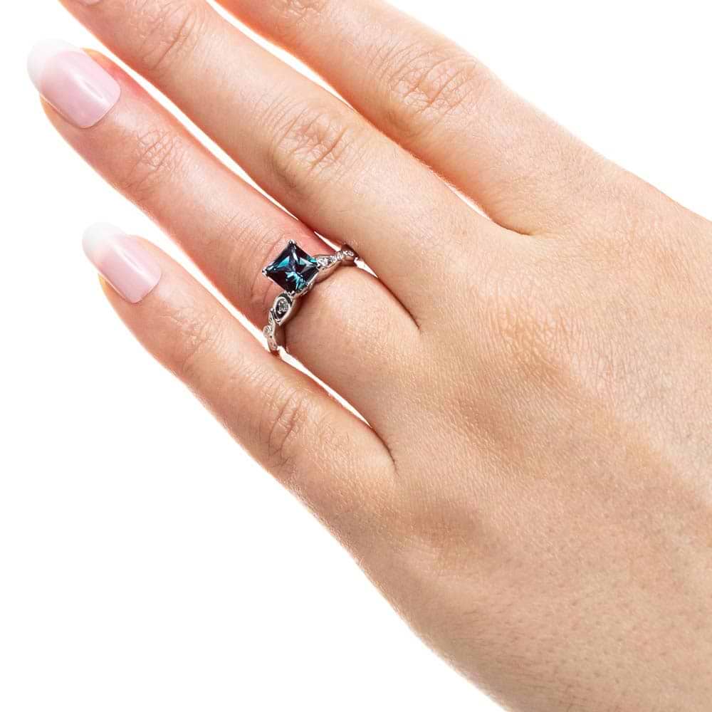 Shown with 1ct Princess Cut Lab Grown Alexandrite in 14k White Gold
