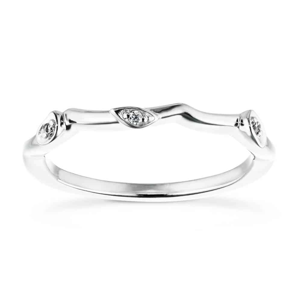 Leaf detail wedding band, matches Eden Engagement ring, in recycled 14K white gold 