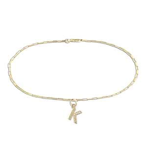elongagated box chain initial bracelet in yellow gold with lab grown diamonds from MiaDonna