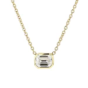 lab grown diamond emerald cut bezel pendant set in 14k yellow gold