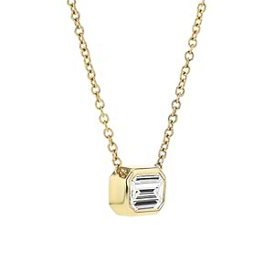 lab grown diamond emerald cut bezel pendant set in 14k yellow gold