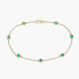 Lab Created Emerald Gemstone in Bezel Station Chain Bracelet in 14 carat yellow gold by MiaDonna 
