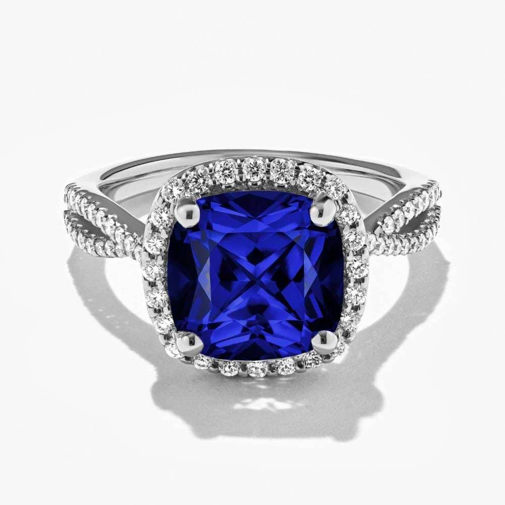 Shown here with a Cushion Cut Lab Created Blue Sapphire in 14K White Gold