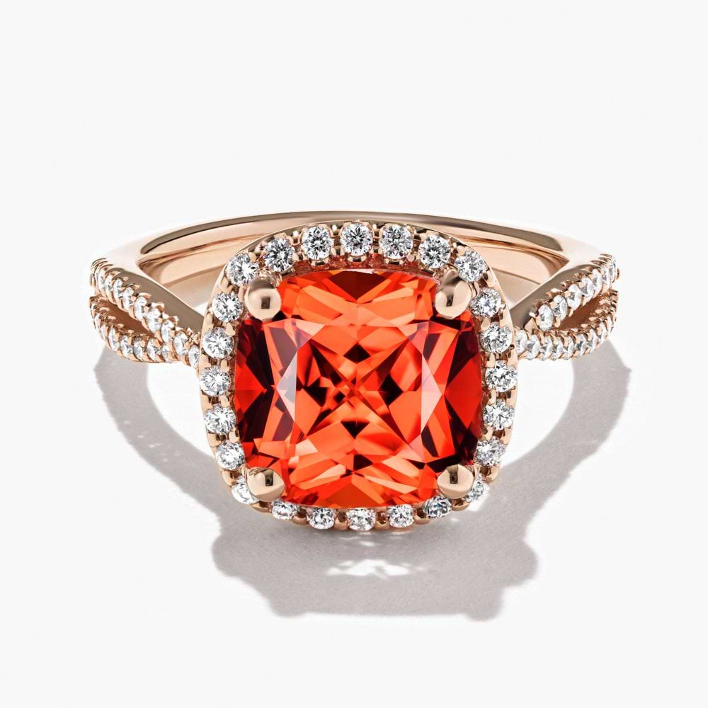 Shown here with a Cushion Cut Lab Created Padparadscha in 14K Rose Gold