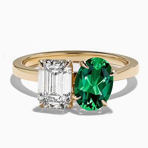 Fleur Toi Et Moi Emerald and Oval Gemstone Ring