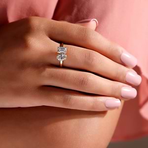 toi et moi with an emerald cut and oval cut lab grown diamond
