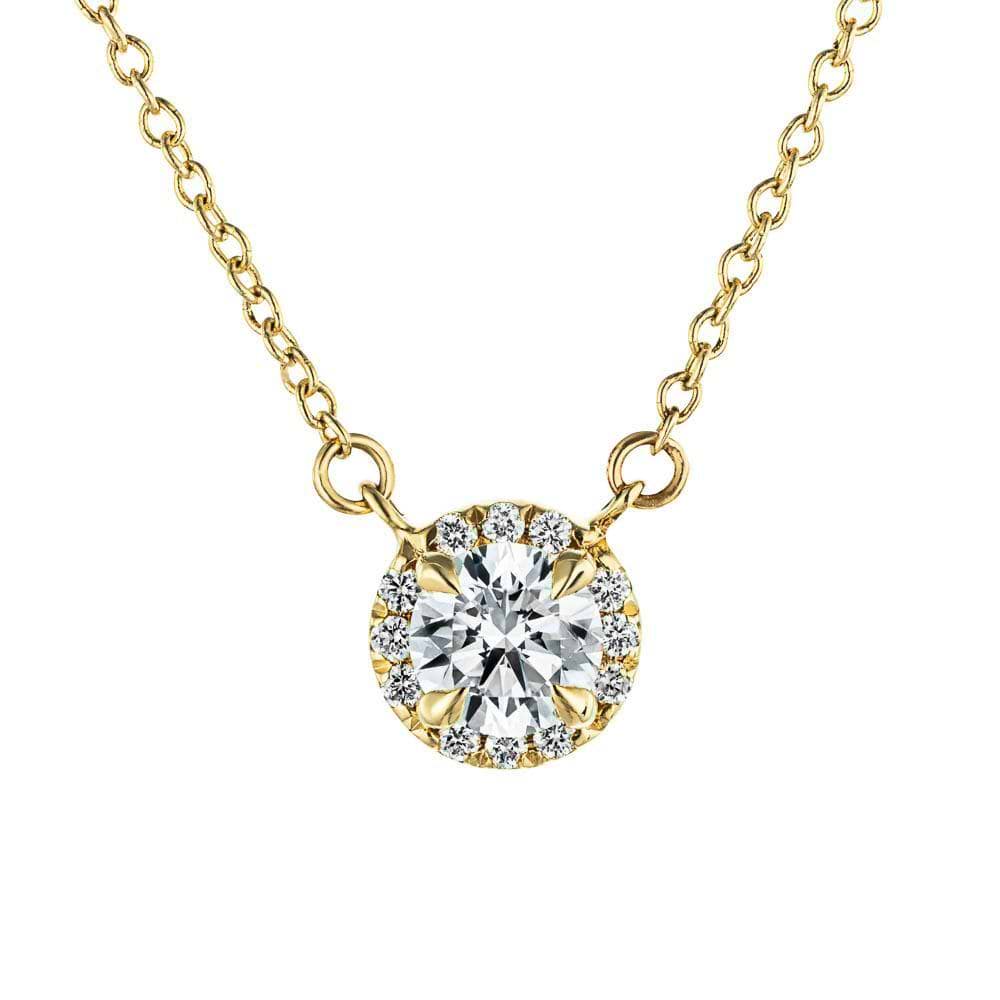 French Halo Pendant w/Round Cut Lab-Grown Diamond in 14K yellow gold 