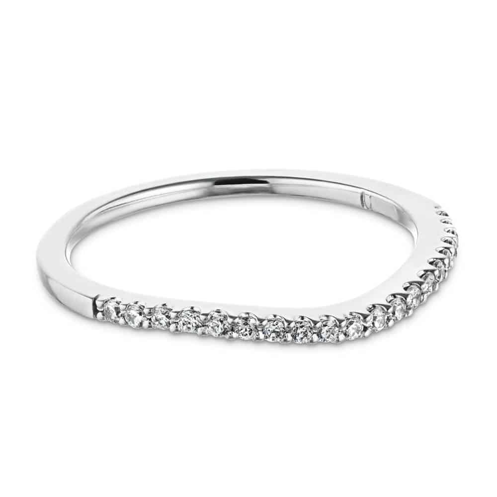 Curved diamond accented wedding band in recycled 14K white gold to fit Frost Engagement ring | Curved diamond accented wedding band in recycled 14K white gold to fit frost Engagement ring