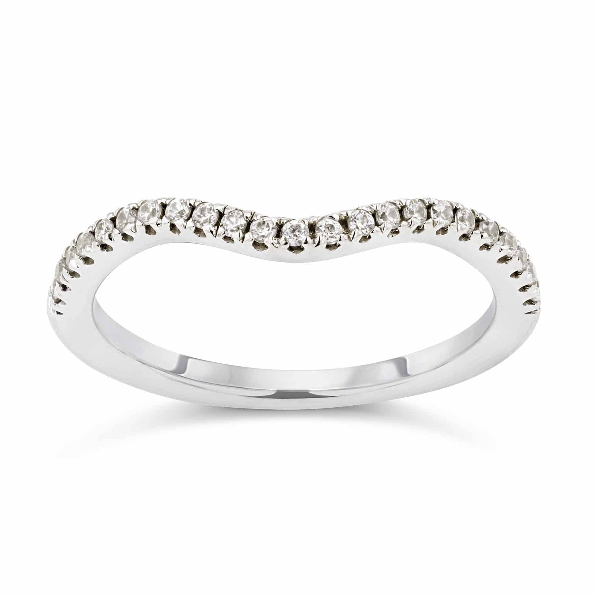 Glisan Wedding Band Shown in 14K White Gold|glisan curved contour band with accenting lab grown diamonds shown in 14k white gold