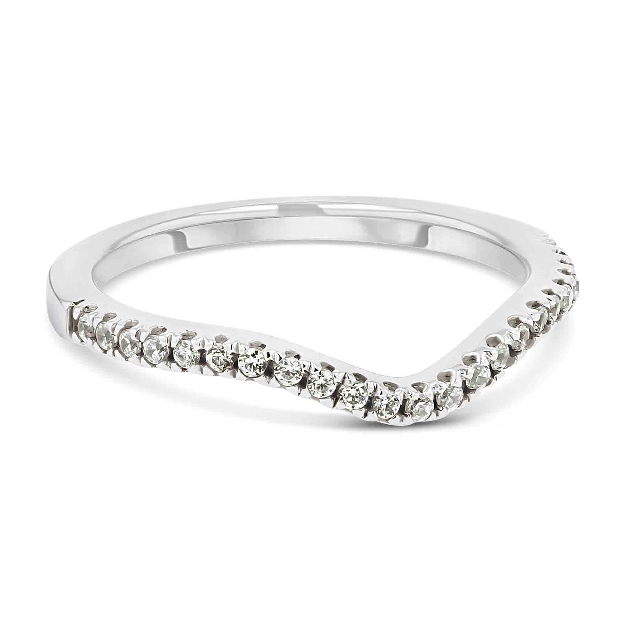 Glisan Wedding Band Shown in 14K White Gold|glisan curved contour band with accenting lab grown diamonds shown in 14k white gold
