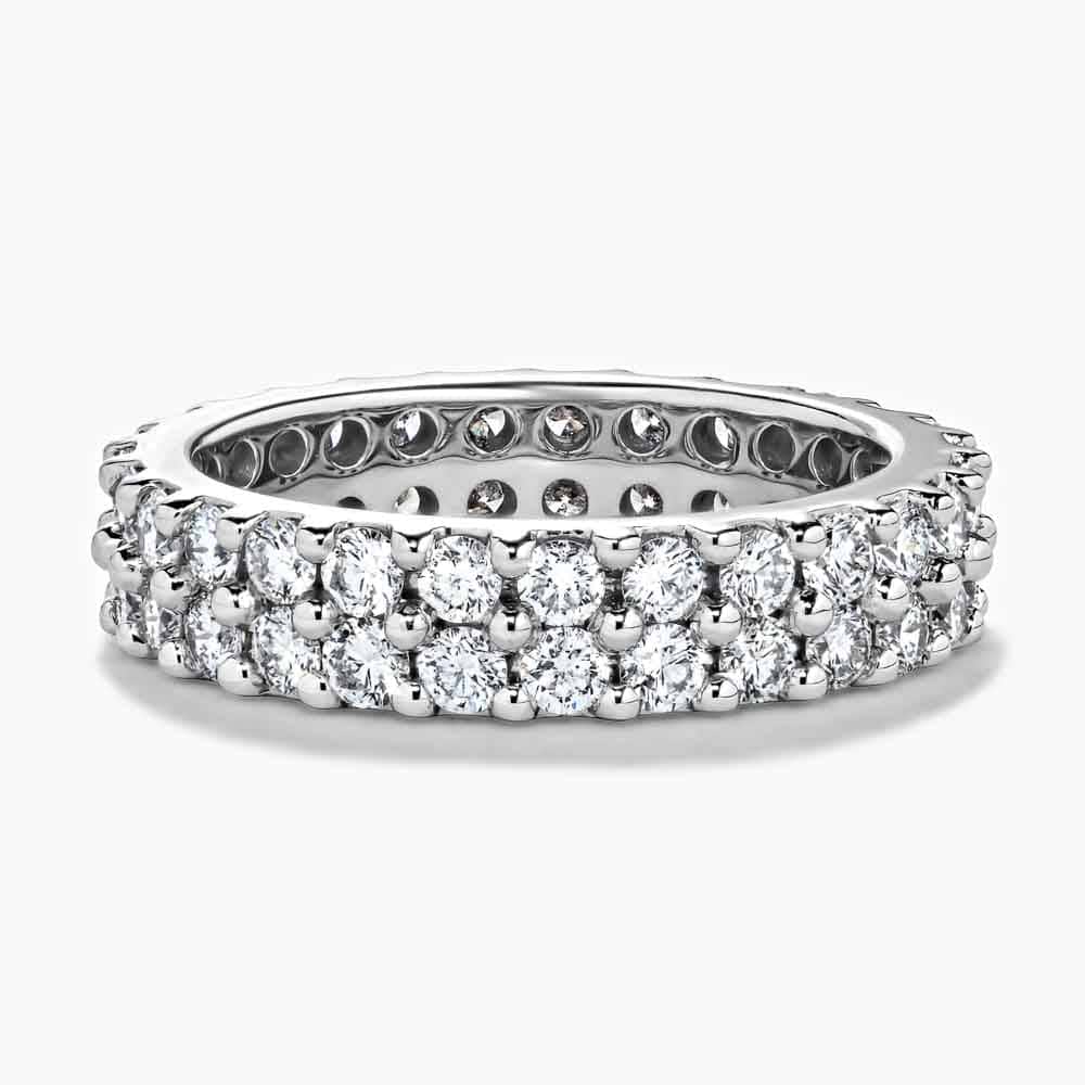 Golden Wedding Band Shown in 14K White Gold|double eternity band ring in 14k white gold