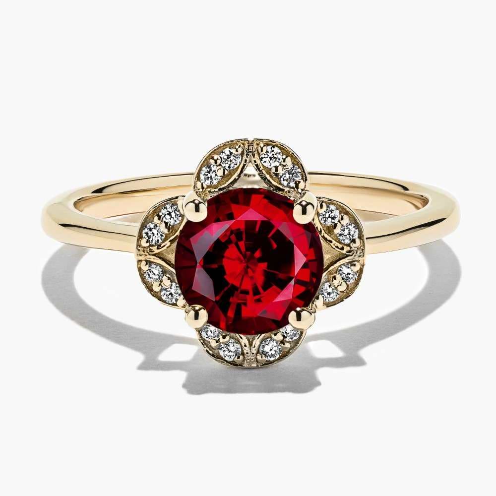 Shown here with a Round Cut Lab Created Ruby in 14K Yellow Gold
