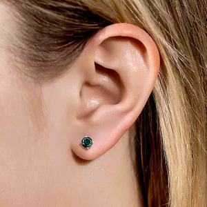 Round Scroll Stud Earrings - 5mm Fancy Green Lab-Grown Moissanite (RTS)