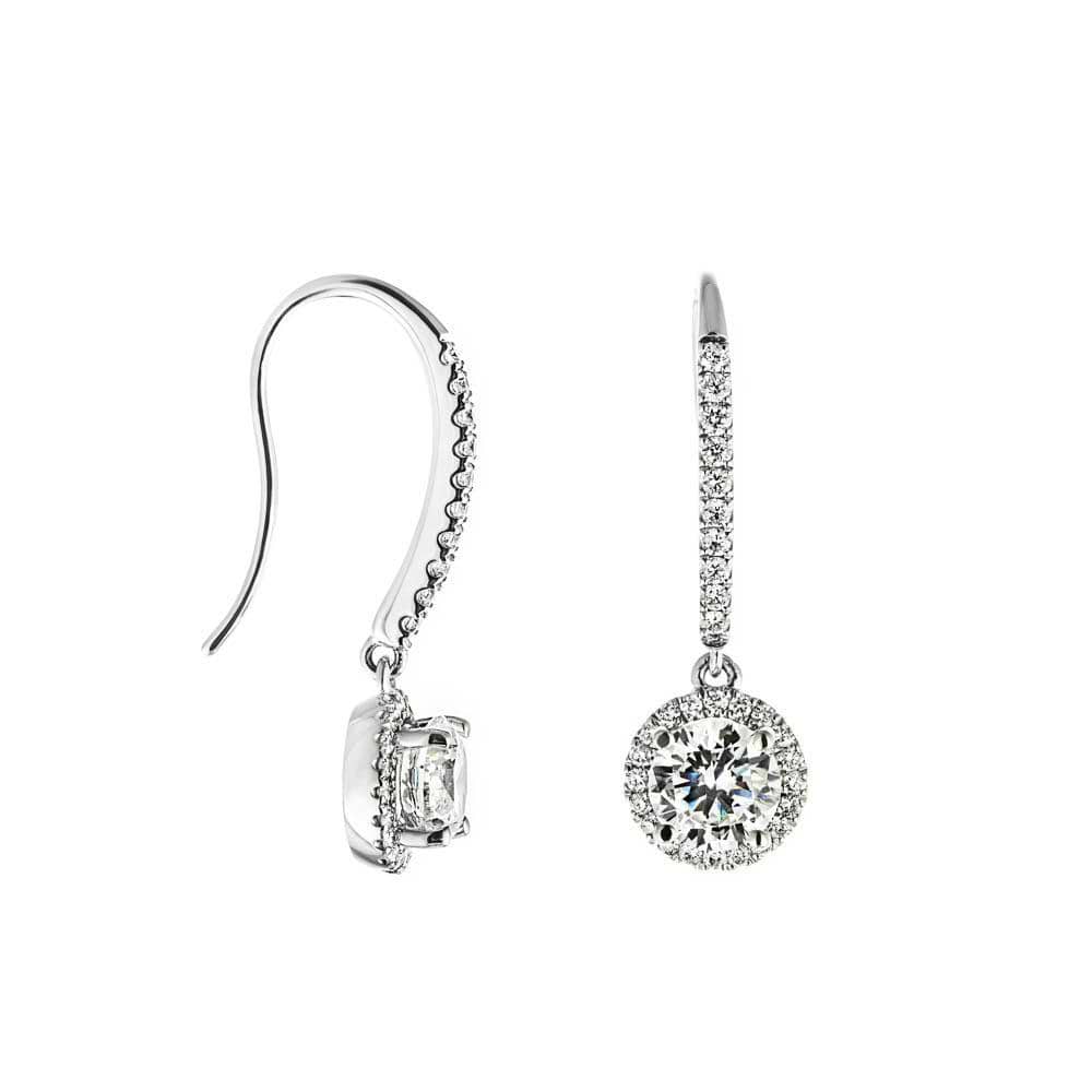 Diamond Hybrid Halo Drop Earrings in 14k White Gold | 1.0ct round cut diamond hybrid halo drop earring gold