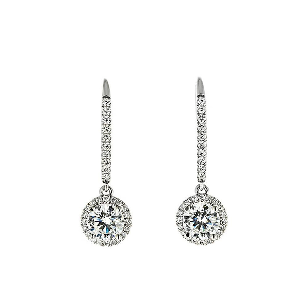 Diamond Hybrid Halo Drop Earrings in 14k White Gold | 1.0ct round cut diamond hybrid halo drop earring gold