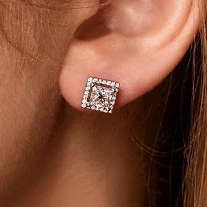 1.0ctw Princess Diamond Hybrid® Diamond Halo Stud Earrings (RTS)