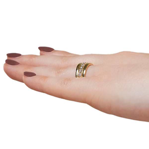 Modern diamond accented fashion ring with round cut lab grown diamonds in 14k yellow gold worn on hand sideview