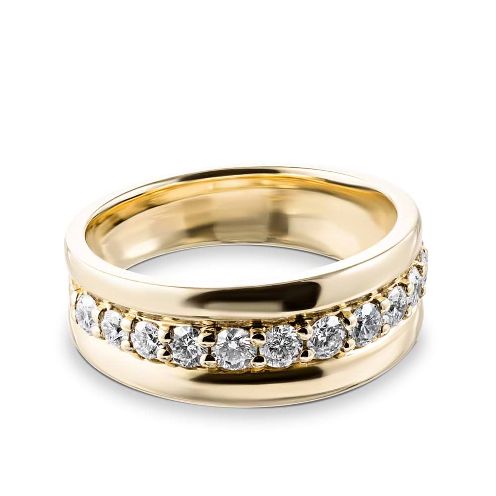 Shown in 14k Yellow Gold|Beautiful diamond accented fashion ring with round cut lab grown diamonds in 14k yellow gold