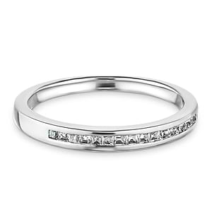  Channel set diamond accented wedding band 