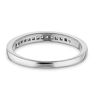  Channel set diamond accented wedding band 