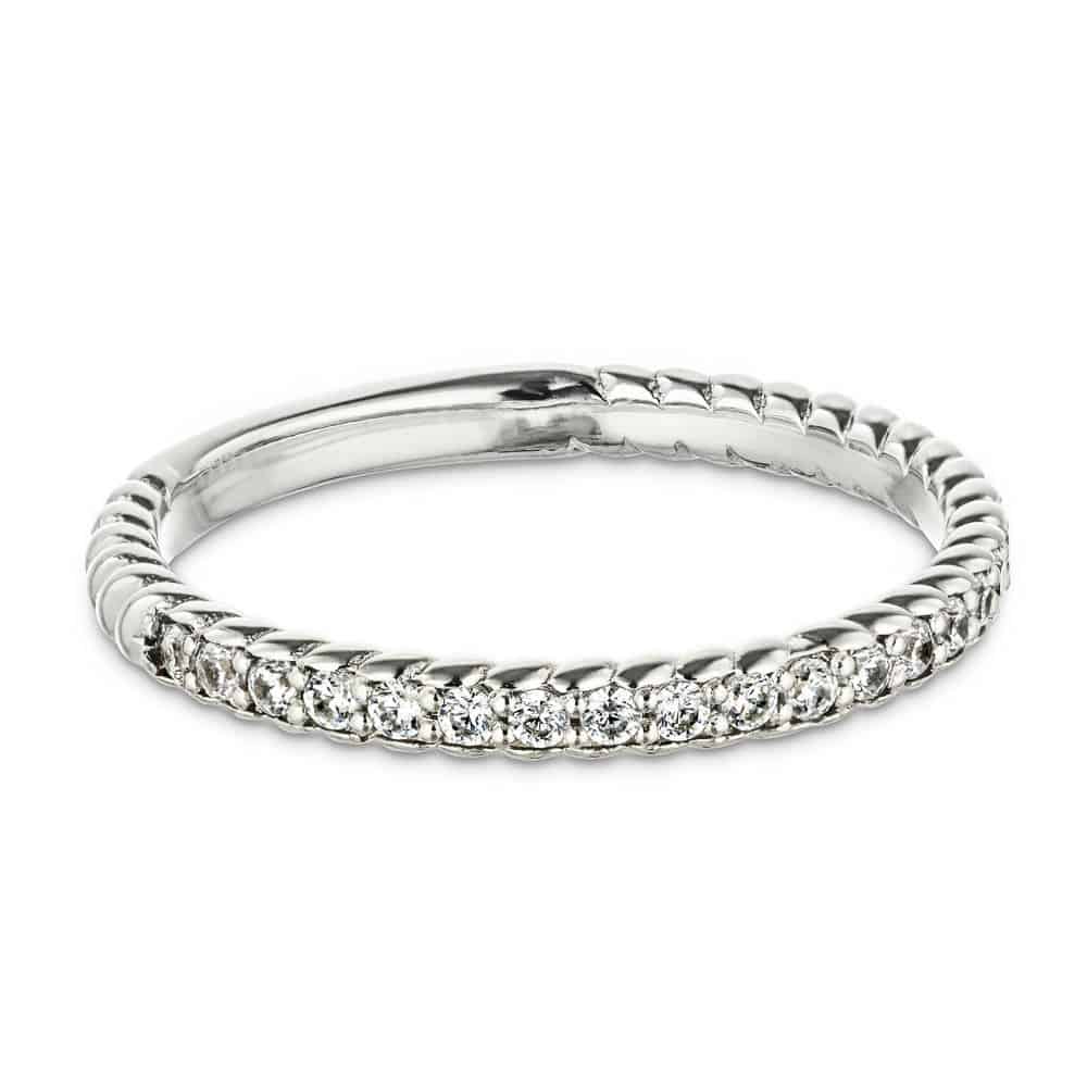 Helix Wedding Band featuring diamond accented rope detailing shown in recycled 14K white gold | Helix wedding band diamond accented rope detailed recycled 14K white gold