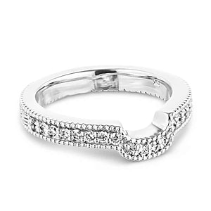  Curved diamond accented filigree detailed wedding band in recycled 14K white gold to match the Honey Engagement ring