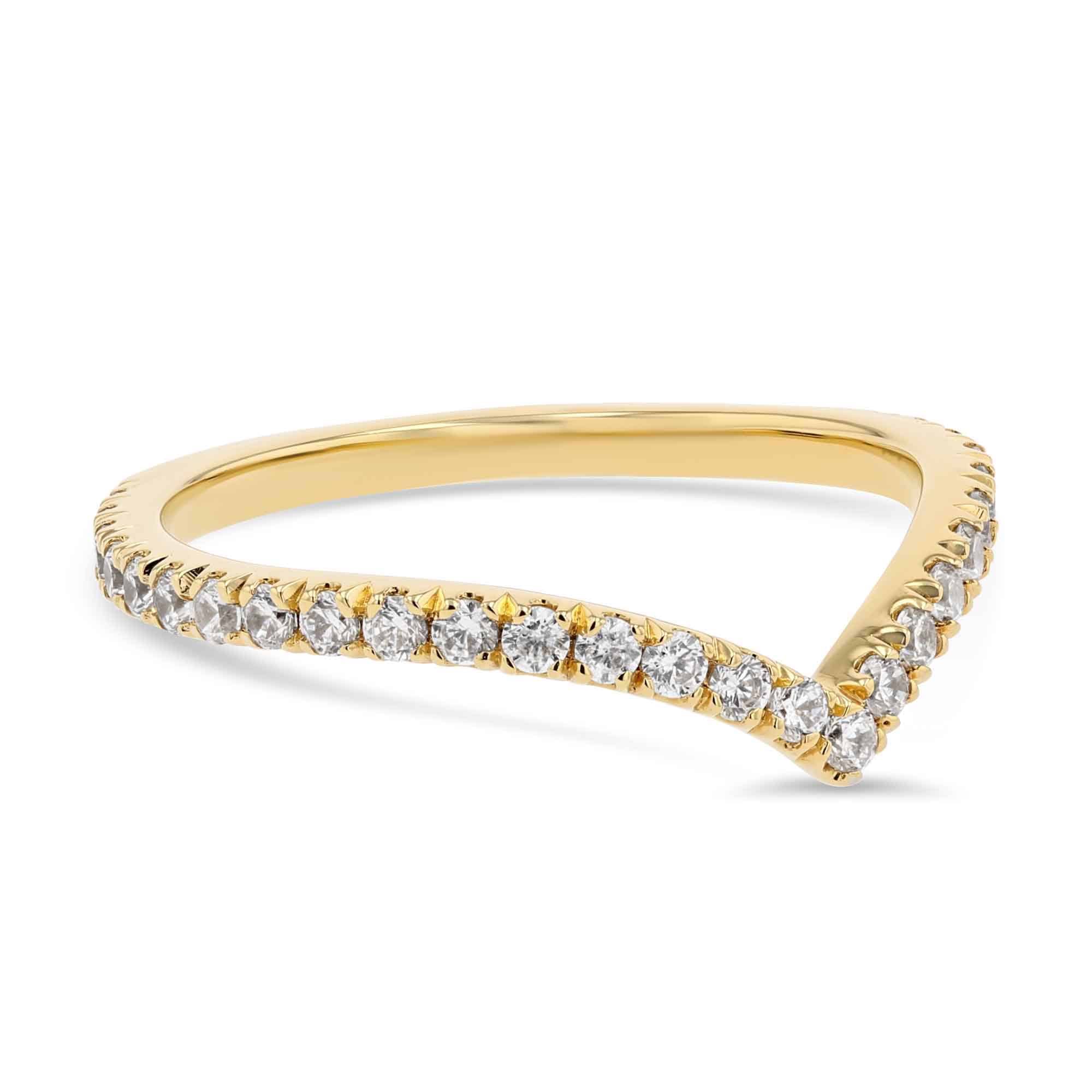 Shown in 14K Yellow Gold|lab grown diamond accented contour band shown in 14k yellow gold metal