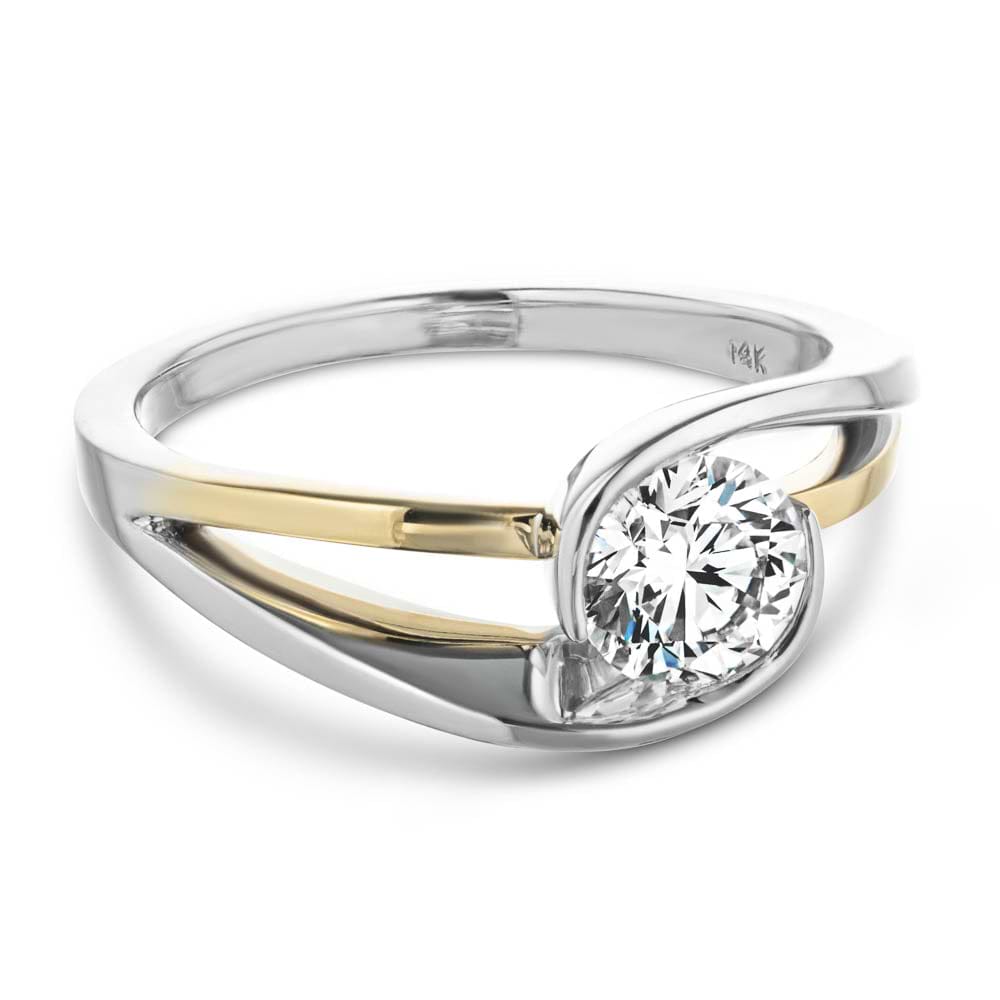 Shown with 1ct Round Cut Lab Grown Diamond in Two Tone 14k White &amp; Yellow Gold