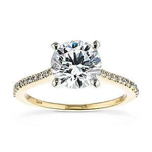 Stunning stackable diamond accented engagement ring with 1.5ct round cut lab grown diamond in 14k yellow gold