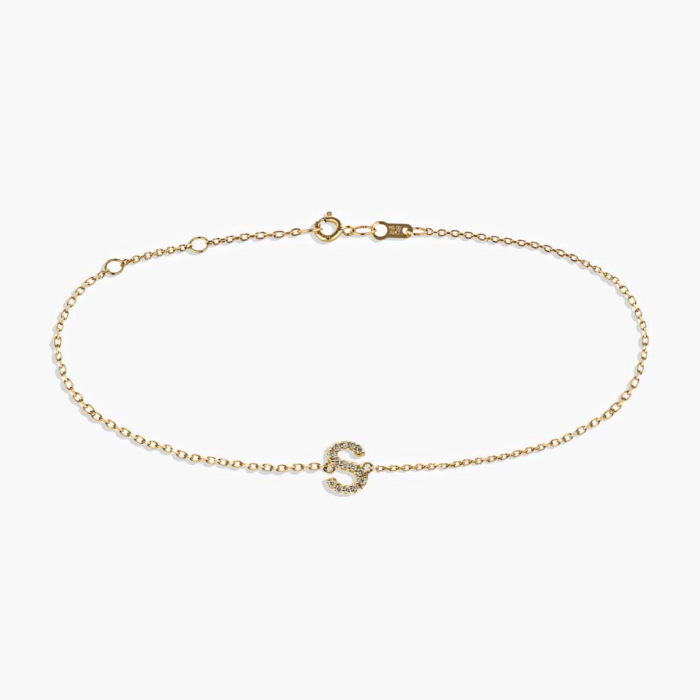 Diamond "S" Initial Bracelet (RTS) in 14K yellow gold | diamond accented letter initial bracelet in gold