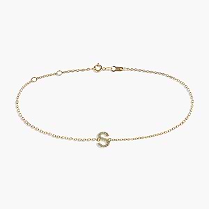  diamond accented letter initial bracelet in gold