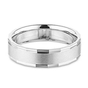  Men's wedding band with multi-faceted edges in recycled 14K white gold