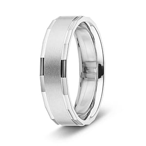  Men's wedding band with multi-faceted edges in recycled 14K white gold