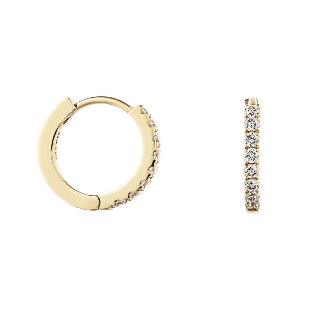 Lab Grown Diamond Huggies shown in recycled 14K yellow gold with 0.20ctw lab grown diamonds 
