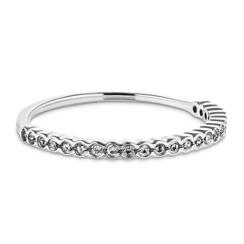 Lace Stackable Wedding Band with bezel set accented recycled diamonds in recycled 14K white gold | Lace Stackable Wedding Band bezel set accented recycled diamonds recycled 14K white gold