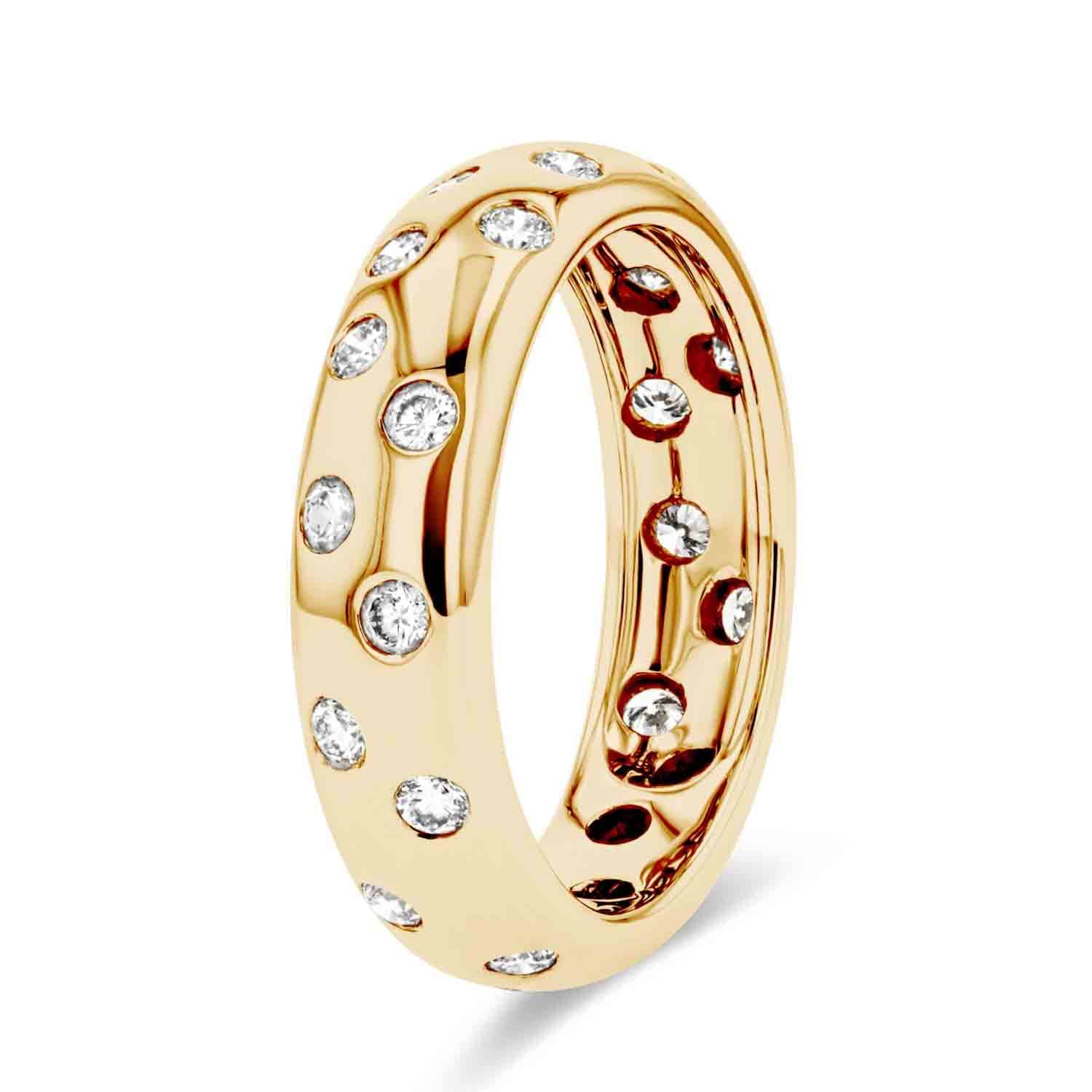 Lavish Diamond Accented Band Shown In 14K Yellow Gold|scattered diamond eternity band fashion ring in 14k yellow gold