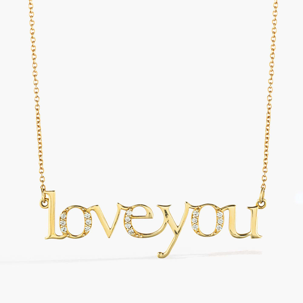 Diamond Accented Love You Necklace in 14K yellow gold 