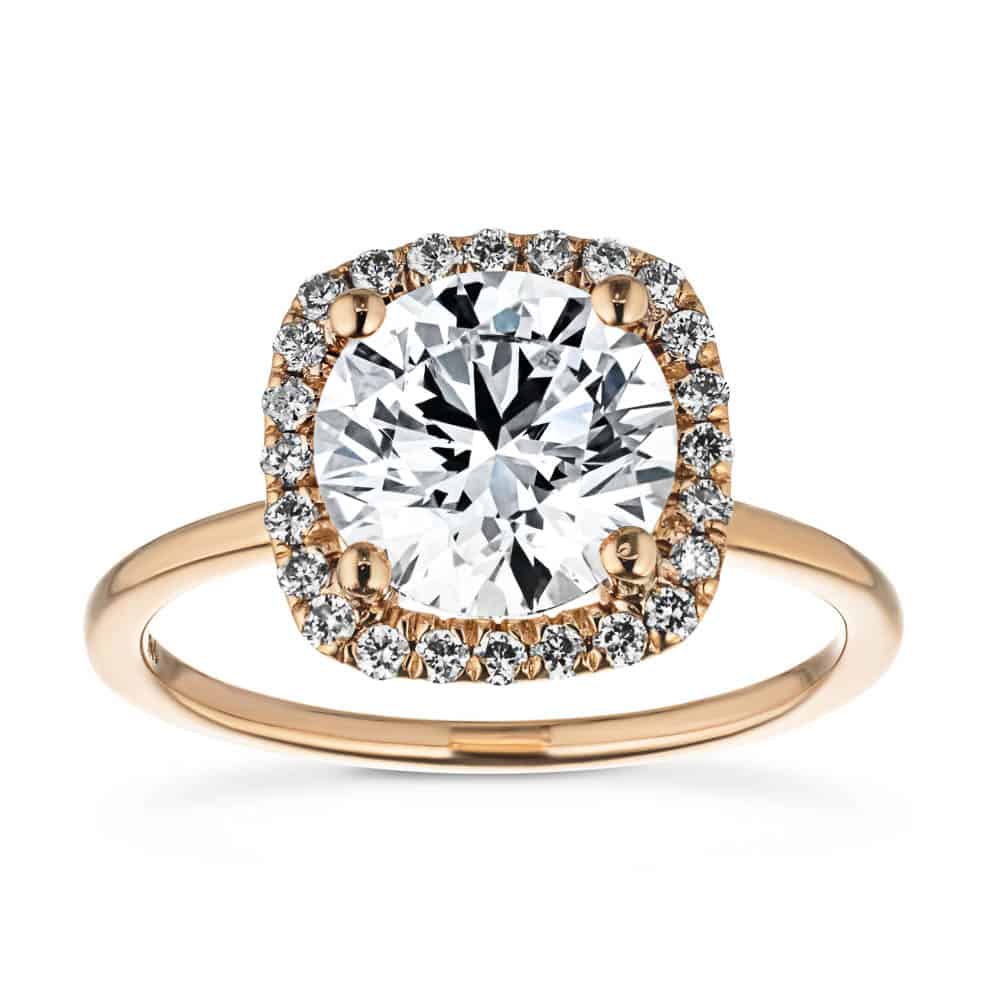 Shown with 2ct Round Cut Lab Grown Diamond in 14k Rose Gold