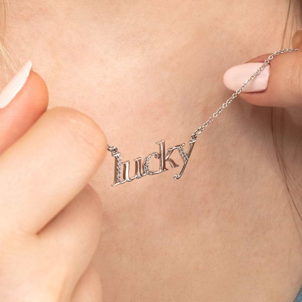 Lucky Necklace set with recycled diamonds in 14K white gold | lucky diamond accented necklace in gold