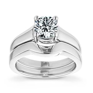  wedding set solitaire Shown with a 1.0ct Round cut Lab-Grown Diamond in recycled 14K white gold with matching wedding band