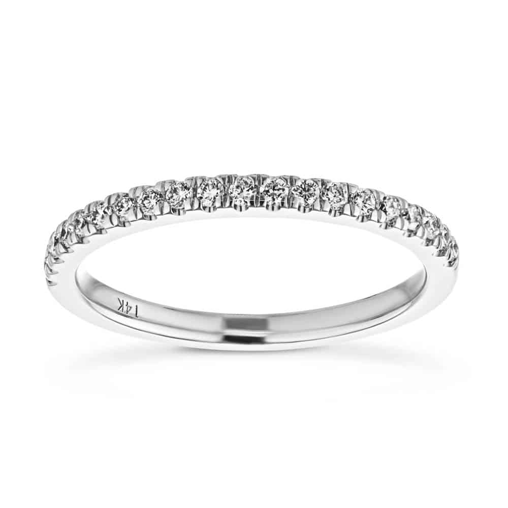 Diamond accented wedding band in recycled 14K white gold 