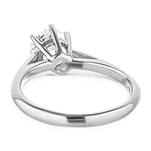 Crown style solitaire engagement ring with 6 prong set 1ct round cut lab grown diamond in 14k white gold shown from back
