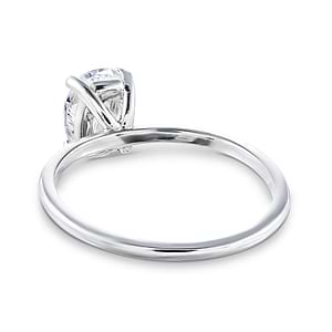 Classic solitaire engagement ring with 1ct oval cut lab grown diamond in 14k white gold band shown from back