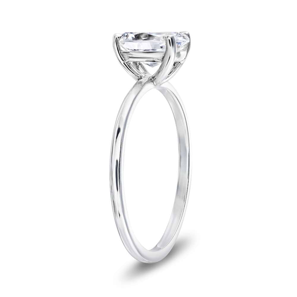 Shown with 1ct Oval Cut Lab Grown Diamond in 14k White Gold|Simple traditional solitaire engagement ring with 1ct oval cut lab grown diamond in 14k white gold band
